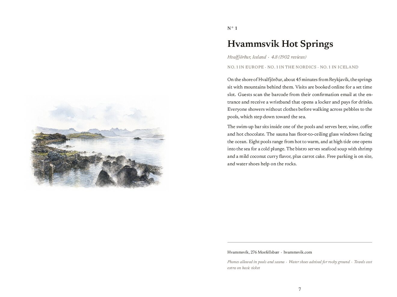 Spread from The 2026 Guide: Hvammsvik Hot Springs, N° 1 of Saunas & Baths